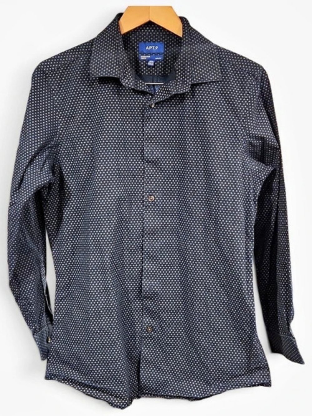 APT. 9 Slim Fit Navy Blue Shirt Men's Micro Print Button Down Longsleeve